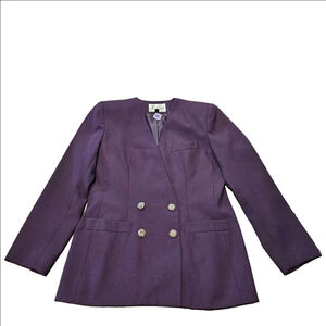 Women's Le Suit Purple Double-Breasted Blazer with Silver/Gold Buttons Size 8
